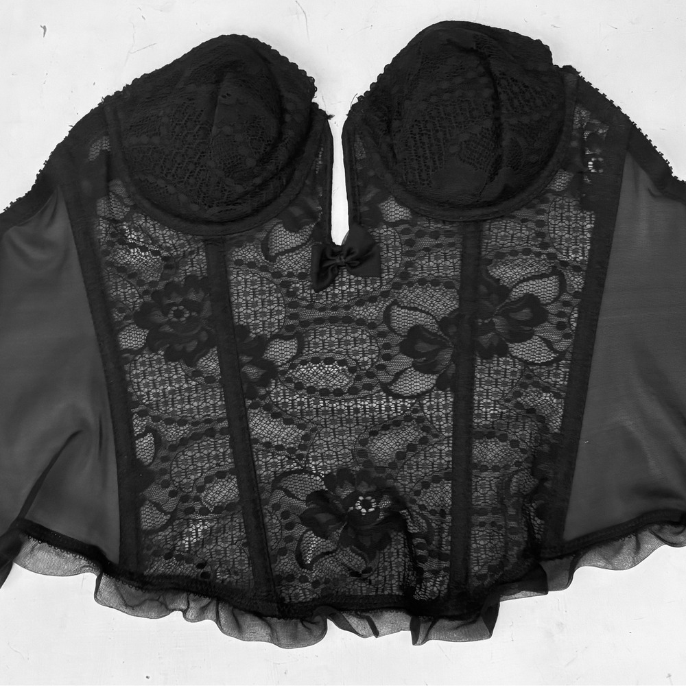 VTG Sophistique Smoothie Black Lace Corset 32C Made in‎ USA Whimsygoth Push Up